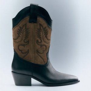 Zara Embroidered Leather Cowboy Boots
